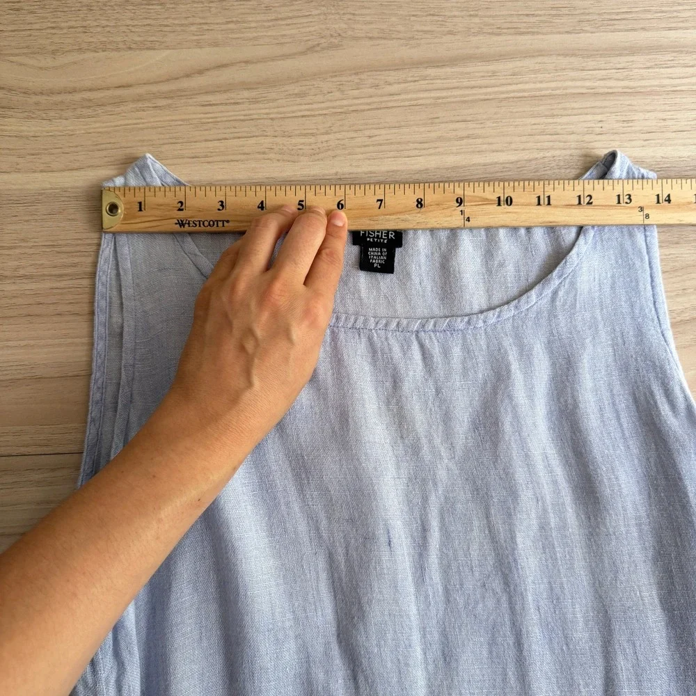 Eileen Fisher Women's Summer Dress Petite Linen Shift Semi Sheer Light Blue - Picture 7 of 9